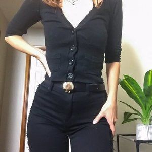 Black Button Front Sweater Cardigan